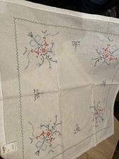 Kreuzstich Handarbeit Tischdecke Blumen X-Stich Hohlsaum