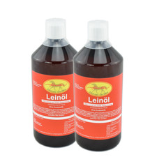 Leinöl 2 x 1 L - frische kaltgepresste Qualität, Barföl für Hund, Pferd, Pony