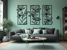3er set Blumen Wanddeko, Lotus Blume Wanddekoration aus Holz, 3D Wall Art