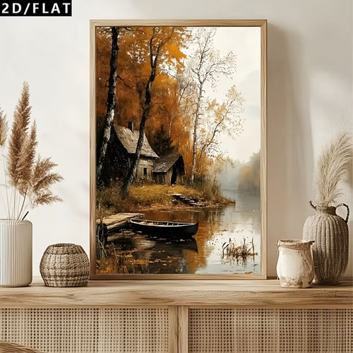 Leinwanddruck herbst boot see - leinwanddruck,