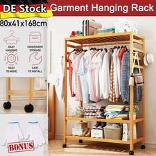 Kleiderschrank Kleiderwagen Rollen Garderobenständer Holz Dielenschrank Regal XL