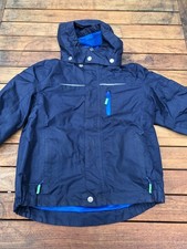 Kinder Regenjacke TCM by TCHIBO, Gr. 122/128 dunkelblau mit grün und Kapuze