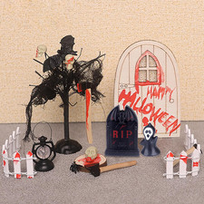 Wichtel Zubehör Halloween Puppenhaus Dekoration Holztür Fledermäuse Kürbis Geist