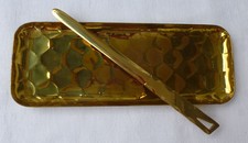 Schreibtisch Garnitur Messing Brieföffner mit Stift-Schale 20,5 cm lang Vintage