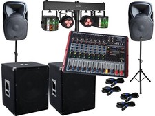 PA Komplett Set 15 Powermixer Anlage LED Licht 9 Kanal USB Musikanlage 3000Watt