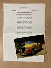 Sun Roadster, Presseinfo 1996. Seltenes Automobil der Firma „Coupés of London“.