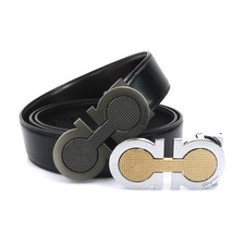 Authentischer Salvatore Ferragamo Gancini Gürtel schwarz Leder/Metall - e61080j