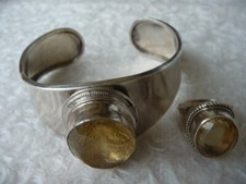 Massiver 925 Silber Armreif Armspange + Ring Fingerring echt Citrin