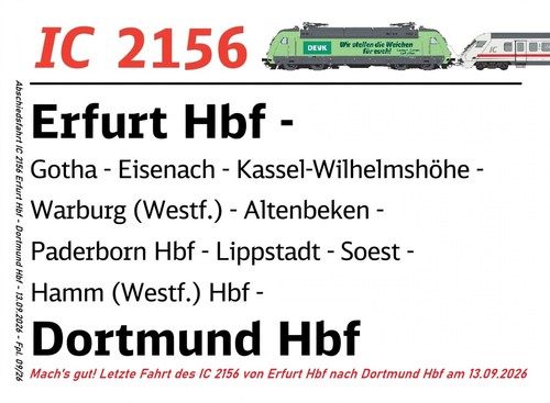 Zuglaufschild abschied 2156 - abschied, ic