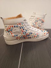 Christian Louboutin White Leather Louis Gomme multicolor Spike Sneakers 45