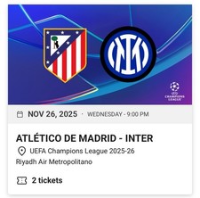 Champions League Tickets Atletico Madrid Vs Inter Milan 26.11.2025