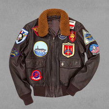 Men’s Maverick Top Gun Aviator Bomber Jacket Pilot Flight Cowhide Leather Gift