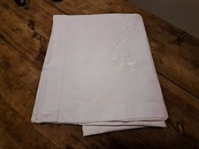 große Tischdecke 150 x 240 cm Baumwolle Landhaus dekorative Blumen Stickerei