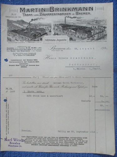 Rechnung tabak - tabak, &