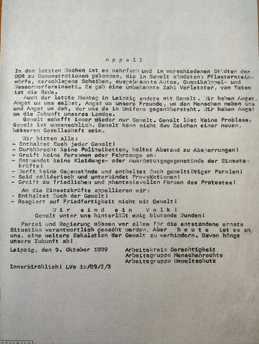 Ddr flugblatt appell - ddr-flugblatt, 9.10.89