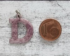 Vintage Emaille Kettenanhänger lila D Buchstabe alt Geschenk Geburtstag süß Name