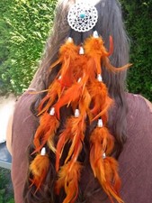 Boho Hippie Feder Haarschmuck - Indianerschmuck - 3 Stränge, Länge 43cm