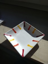 Kleine Schale Gmundner Keramik gelb braun rot orange geflammt rechteckig 10cm