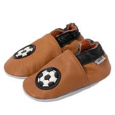 lederpuschen Hausschuhe krabbelschuhe Kinder Schuhe Fußball braun neu Gr.19 - 31