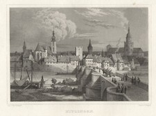 Kitzingen Original Stahlstich Poppel 1870