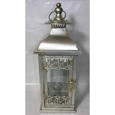 Metall-Laterne 42cm hoch Shabby Chic silber Retro Glas Vintage Landhaus Palmen