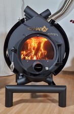 19 KW Kaminofen Warmluftofen Werkstattofen Ofen Kamin Holz Ofen !!! SET !!!