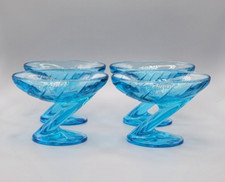 Vier Geschirr - Art Deco - La Rochere - Eisbecher / Eis - blaues Glas