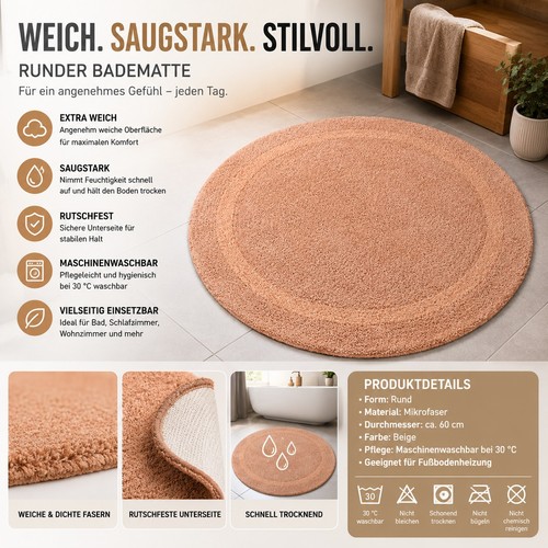 Runde badematte 80cm apricot - 80cm,