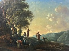 BAROCK ALTMEISTER ÖLGEMÄLDE RASTENDE BAUERN LANDSCHAFT UM 1750