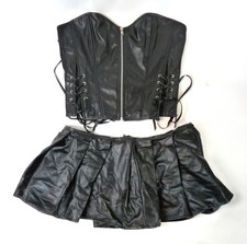 Leder Corsage Top Bustier + Mini Rock schwarz Gr. L 38/40