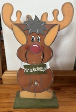 Dekofigur Aufsteller Elch Holz 51cm Hoch Winter „Mir is‘ nicht Kalt!“ WIE NEU!