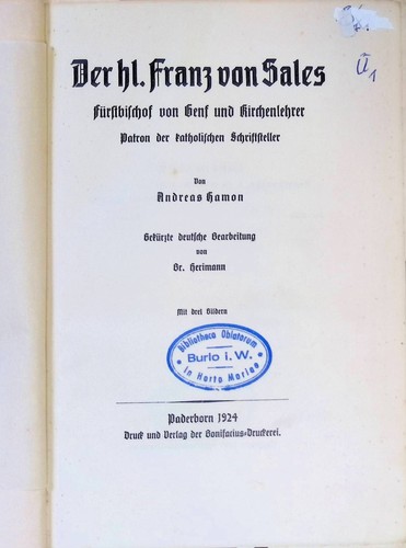 Der franz von sales - der, hl.
