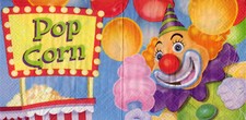 3 Cocktail Servietten~ Kindergeburtstag, Clown, Luftballons, Popcornwagen ~25x25