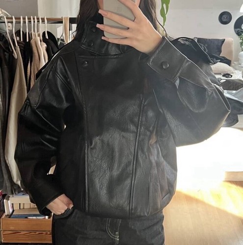 Zara leder optik jacke schwarz - leder,