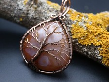 GJ69 GW KARNEOL TROPFEN BAUM KUPFER DRAHT EDELSTEIN-ANHÄNGER TOP +KETTE / LEDER!