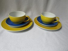 Schönwald Dibbern Collection 2 Kaffee-Gedecke je 2 Tassen UT u. Teller gelb/blau