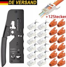 RJ45 Crimpzange + 12 Cat7 Stecker Set Netzwerk Werkzeug Lan Kabel Zange Cat 7 6