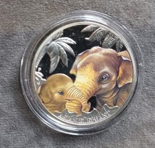  1/2 Oz Asian Elephant 2014 Sammlermünze coloriert Tuvalu Münzkapsel
