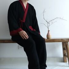 Japanisch Herren Baumwolle Schlafanzug Set Lange Hose Kimono Bademantel