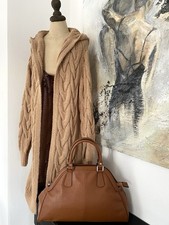 Strickjacke Cardigan Grobstrick Zopfmuster Camel Braun lang Neu Jacke