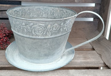 ❤ Grosse  Tasse zum bepflanzen  Vintage Usedlook Zink antik  Deko  Pflanze  ❤