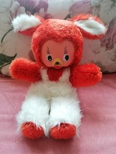 Plüschhase mit Gummigesicht  Orange-Weiss 44cm DDR 70ziger Jahre