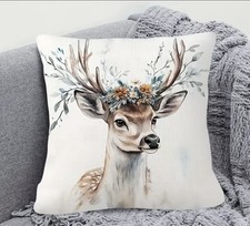 Kissenhülle Kissenbezug Reh Hirsch Dekokissen Natur 45 × 45 cm
