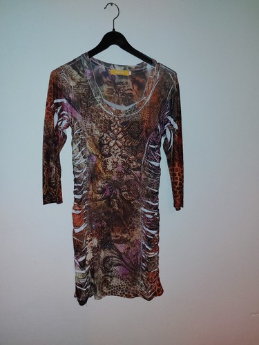 Damenkleid braun bunt mit - braun,