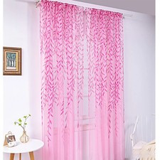 Transparente Kinderzimmer-Gardine Gaze Vorhang Blättermuster Grün Lila Pink