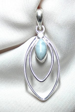Anhänger 925 Silber modische Larimar Navette - Blatt - edles Unikat - NEU