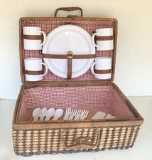 Picknick Korb Picknickkoffer Rattan Camping unbenutzt Vintage 60er 70er