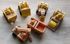 6erSET Baustellenfahrzeug Holzauto Bagger Radlader Kran Kipper Gabelstapler ...