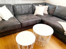 Ecksofa L-Form Leder-Textil Gemisch Braun Wohnlandschaft Ecksofa Eckcouch