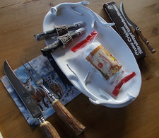 Jagd  Tranchierbesteck  mehrteilig Hirschhorngriff   Solingen  Dreizack  Germany